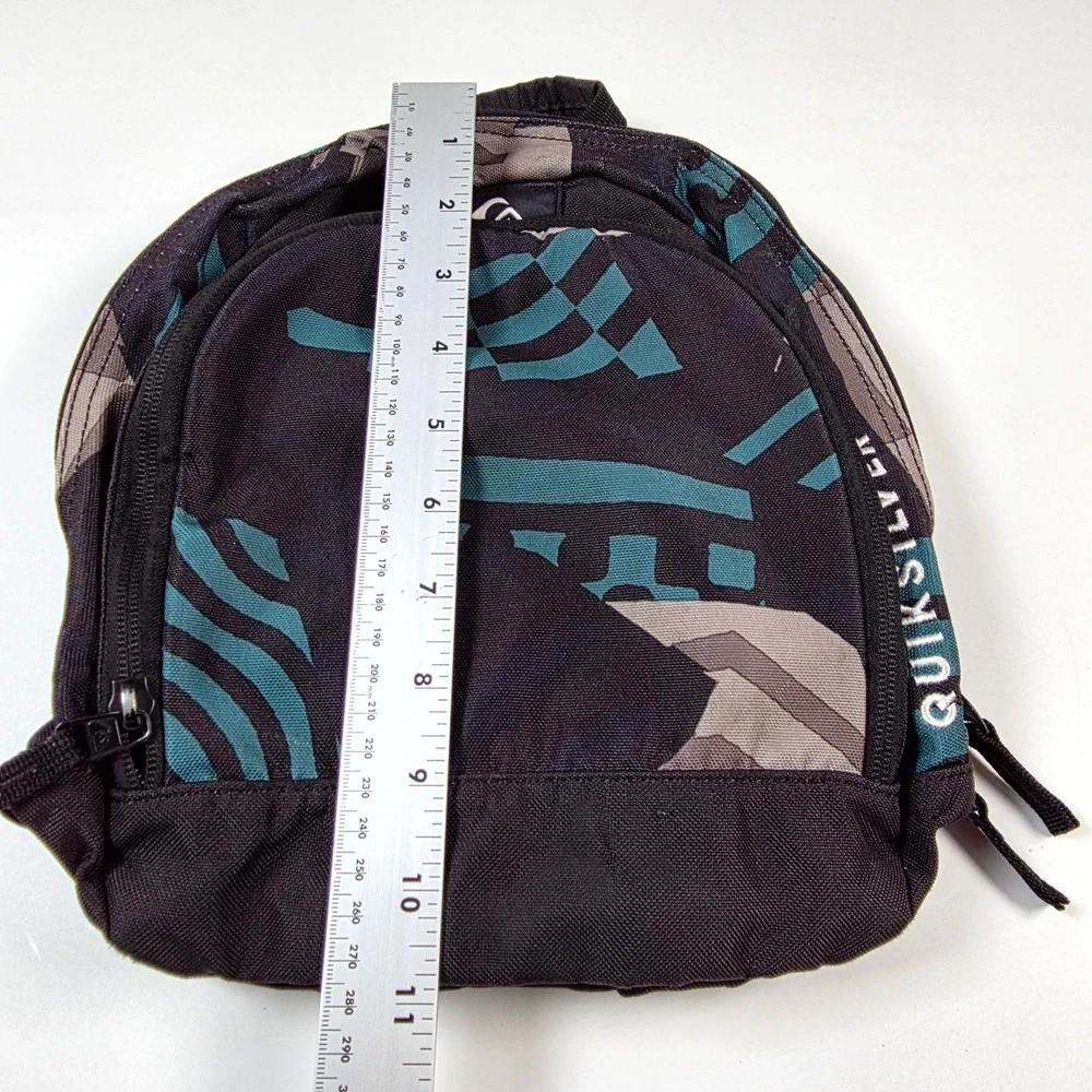 Quiksilver Mini Backpack Mens Womens Small Black Teal Abstract Print Skate Bag